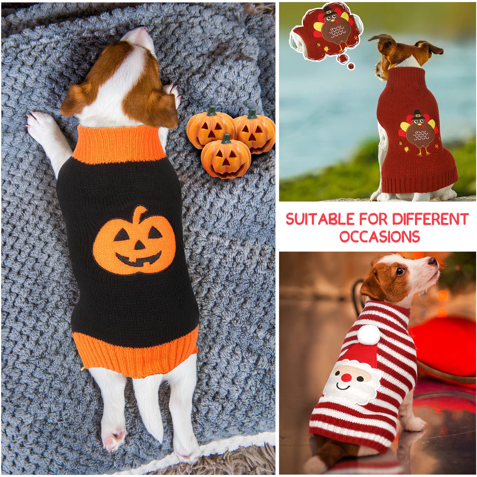 Set di 3 maglioni per cani di Halloween, Ringraziamento, Natale, zucca, tacchino, Babbo Natale, cucciolo, abbigliamento per animali domestici, per cani, gatti, animali domestici, taglia L