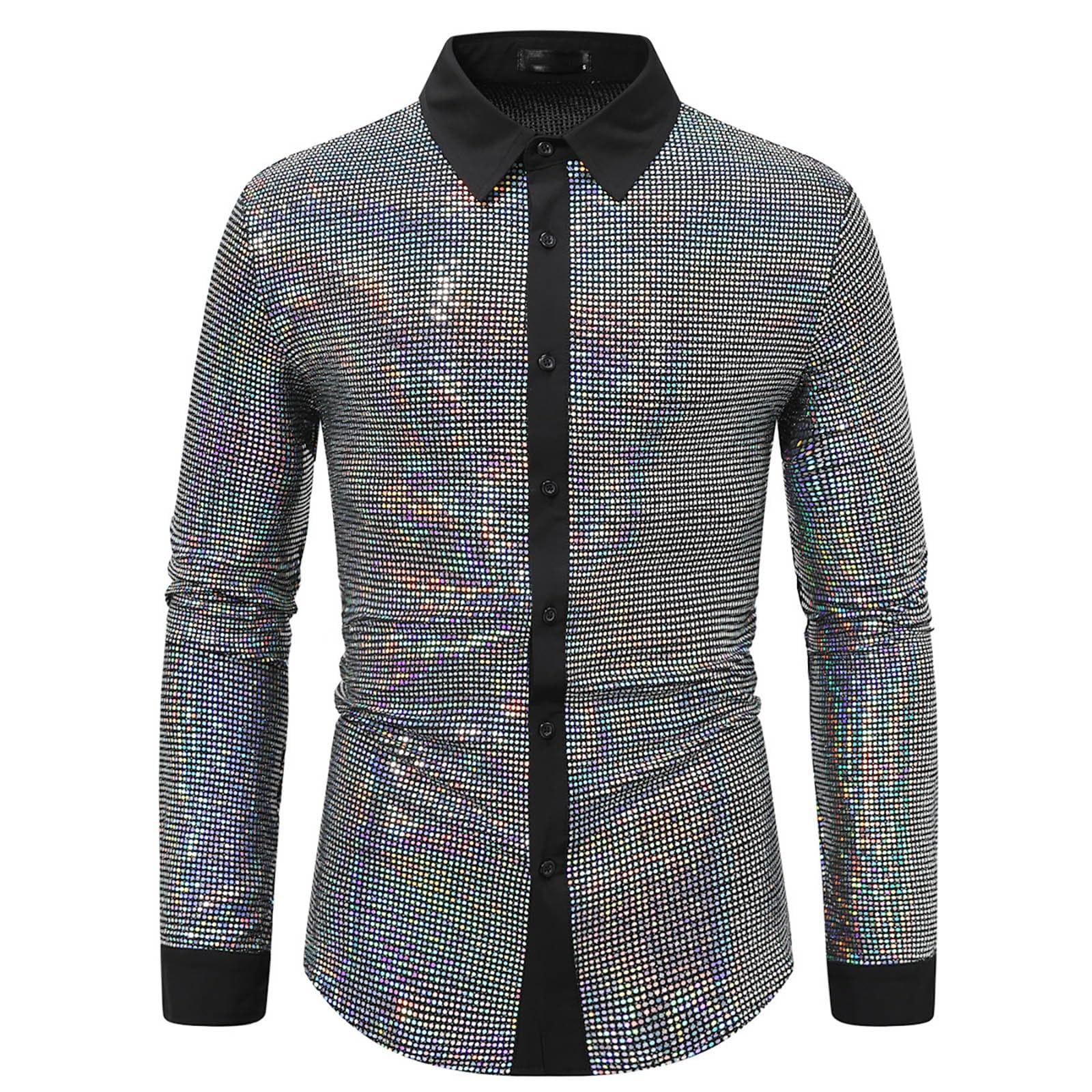 Top de lentejuelas hombre manga larga para vestir comodo en fiestas 5