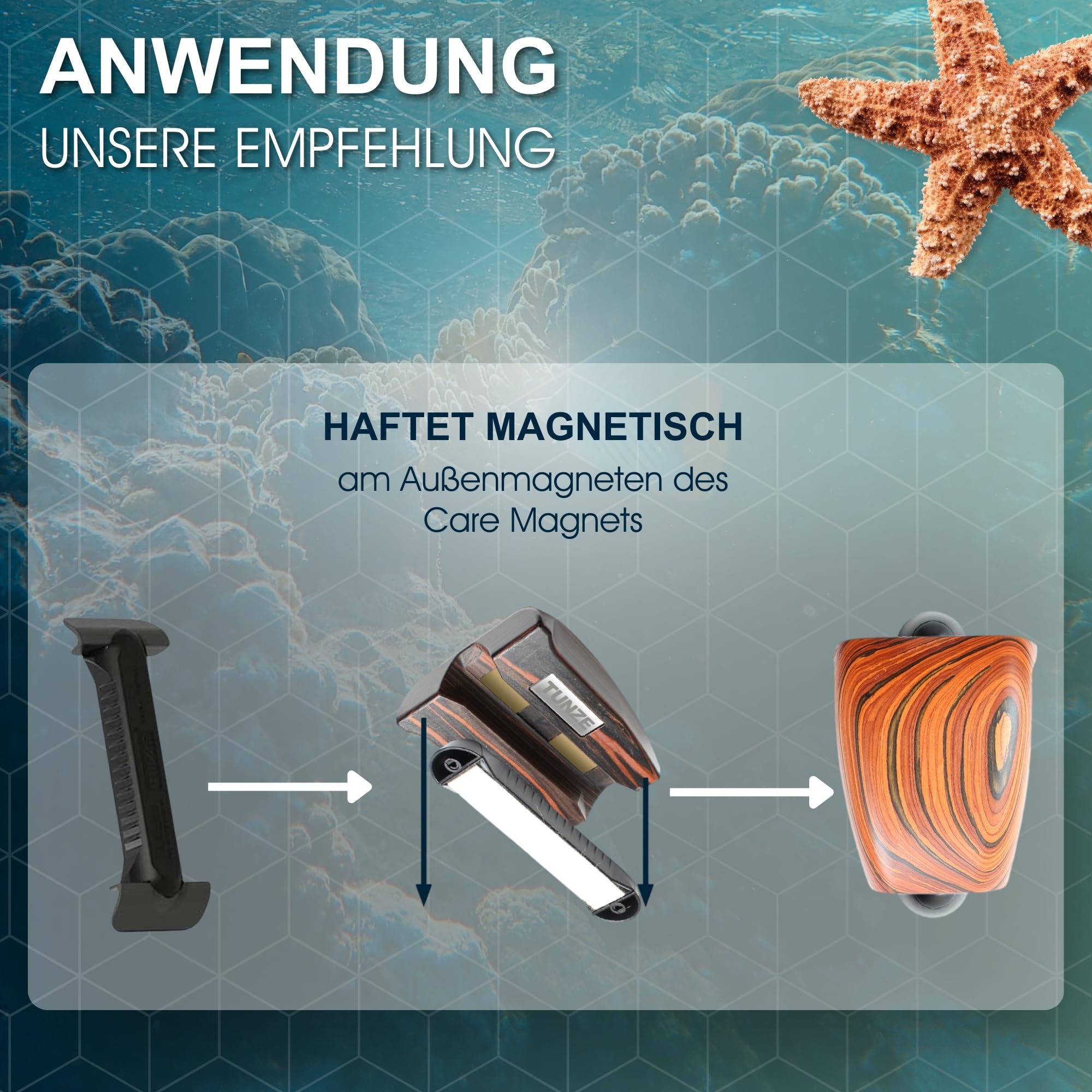 TUNZE Premium Care Booster Palisander I bequeme Griffhilfe für Care Magnet I Scheibenreiniger mit abgerundeten Klingen & stark minimierter Kratzgefahr
