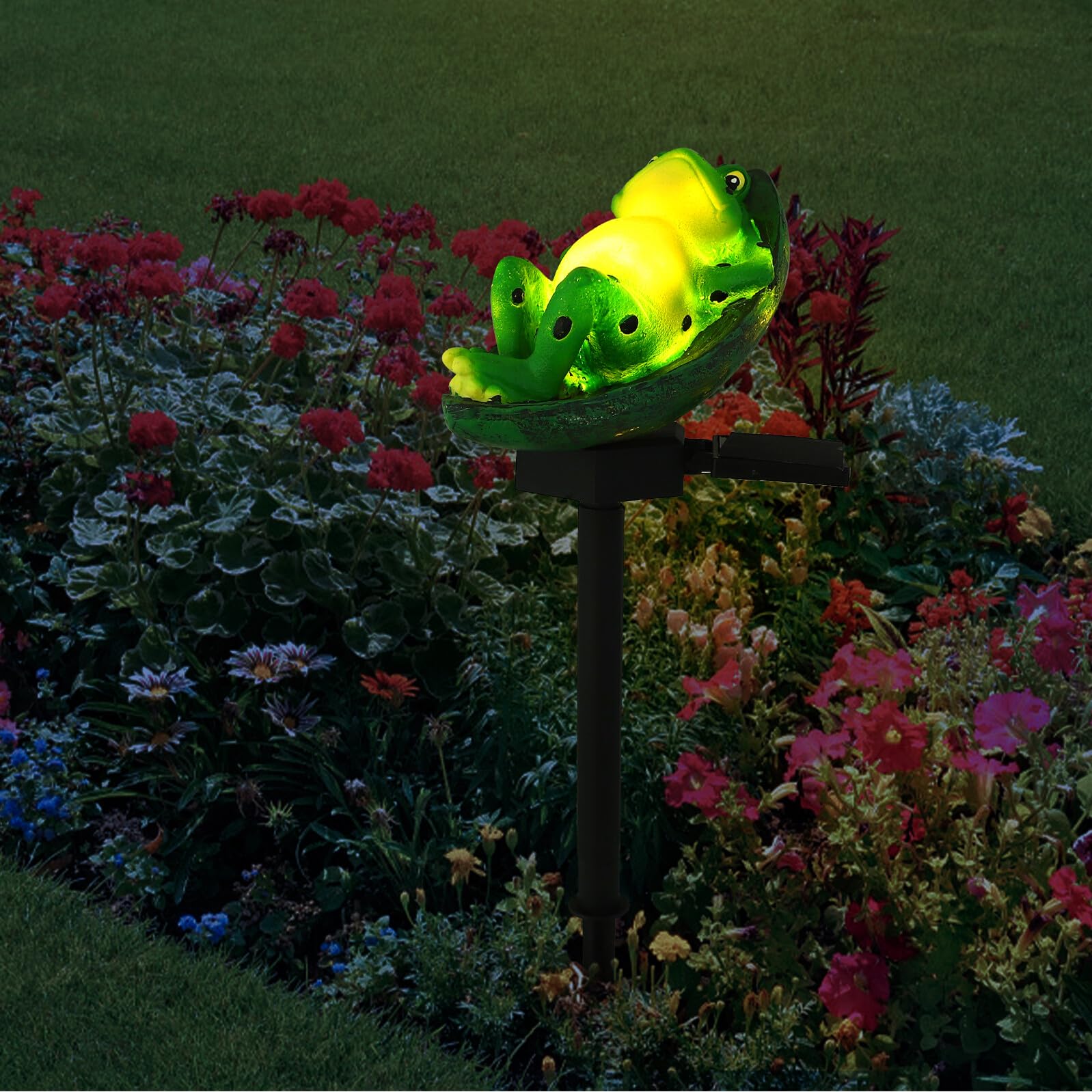 Yardenfun Luz Solar de Jardín Forma de Rana Lámpara Exterior de Césped con Estaca Resistente y Decoración para Patio y Jardín al Aire
