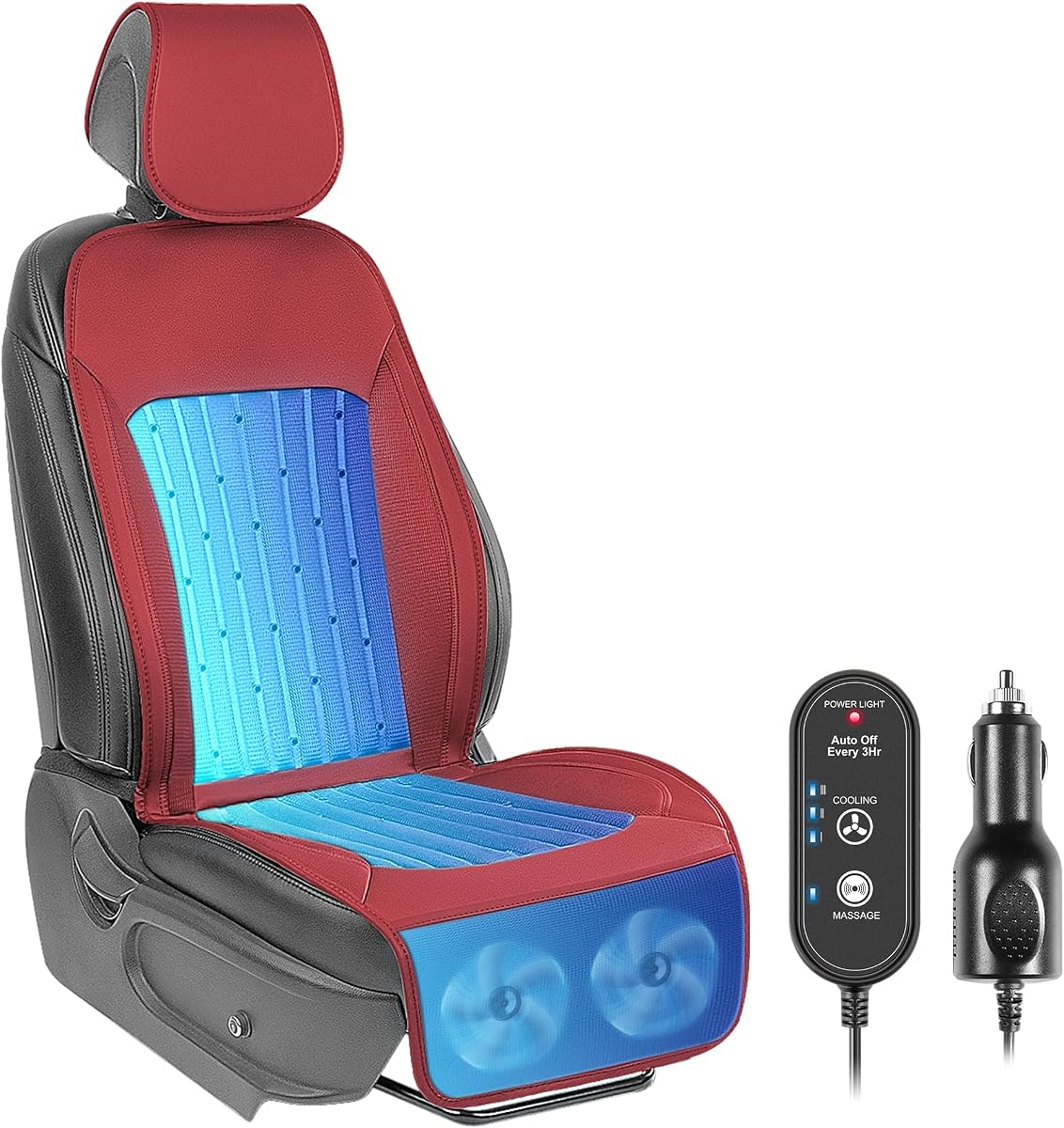 2026 Upgraded Cooling Car Seat Cover Front Seat, 12V-24V Ventilated Cooling Car Seat Cushion, Cooled Seat Cover for Car SUV Truck Universal Fit, Wine Red