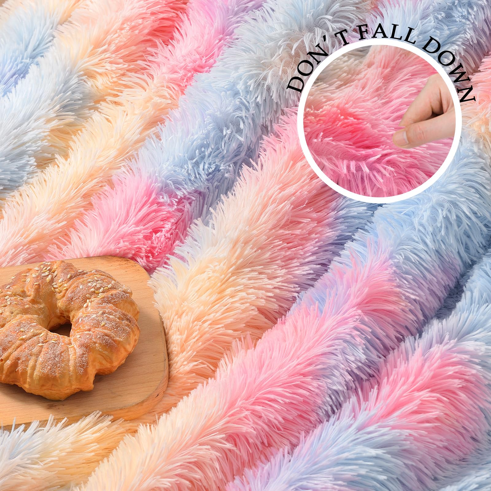 Exclusivo Mezcla Super Soft Fuzzy Faux Fur Throw Blanket, Fluffy Plush Cozy Reversible Shaggy Sherpa Fleece Blankets and Warm Throws for Couch Sofa Bed, 50x60 inches, Rainbow