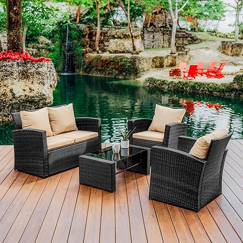Nestl Wicker Outdoor Furniture Set - 4 Piece Patio Set (Grey/Beige)