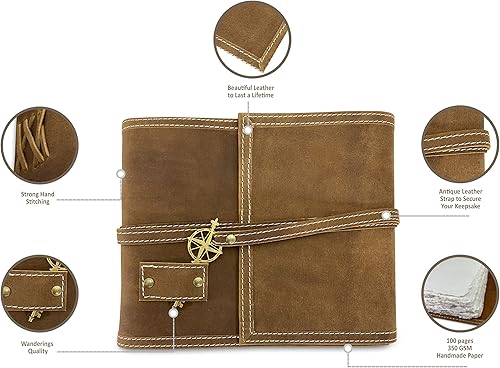 Miniatura 2 de WANDERINGS Diario de acuarela de piel de ante azul, 10 x 12.5 pulgadas, con papel de borde cubierto hecho a mano para álbumes de recortes, acuarela,