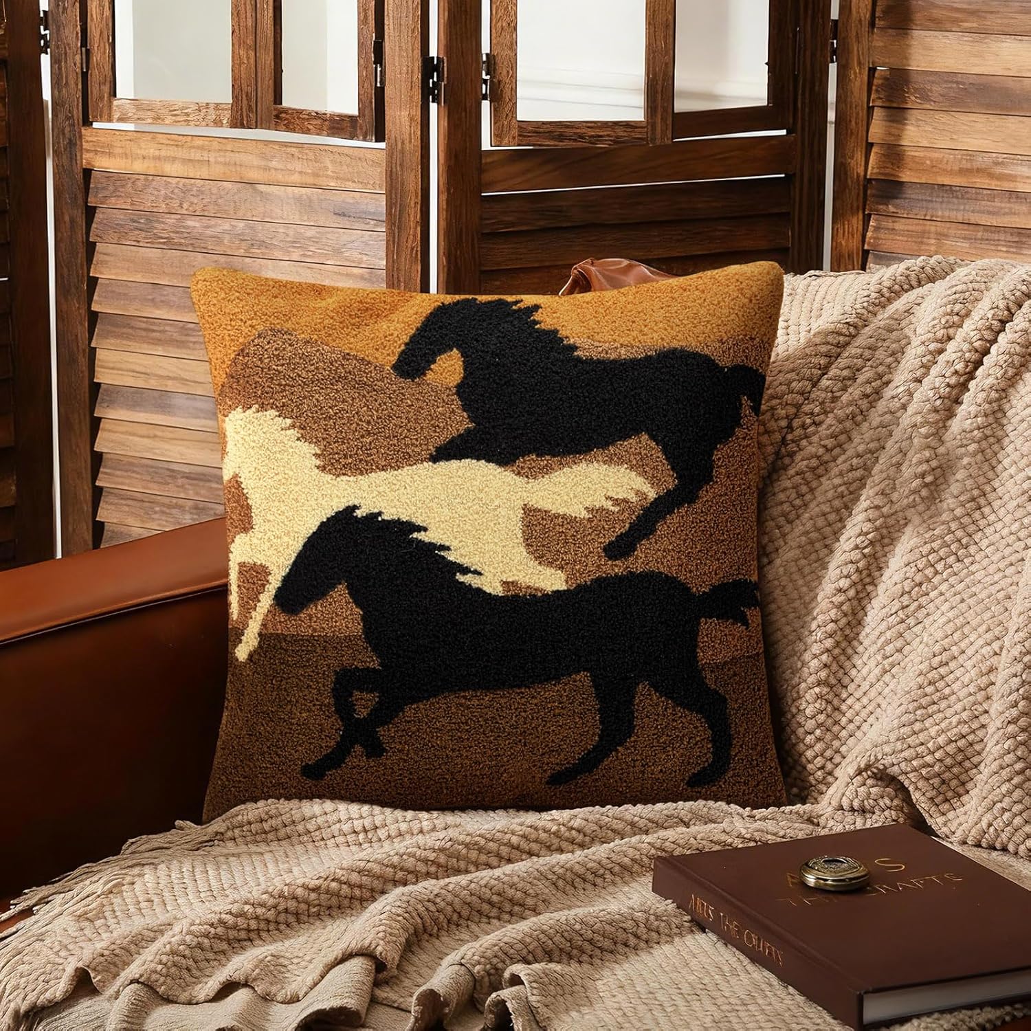 Leinuosen Western Cowboy Horse Throw Pillow 18 x 18 Inches Brown Cowboy Pillow Stuffed Gift for Men Derby Day Western Country Disco Wedding Party Birthday Baby Shower Home Decor