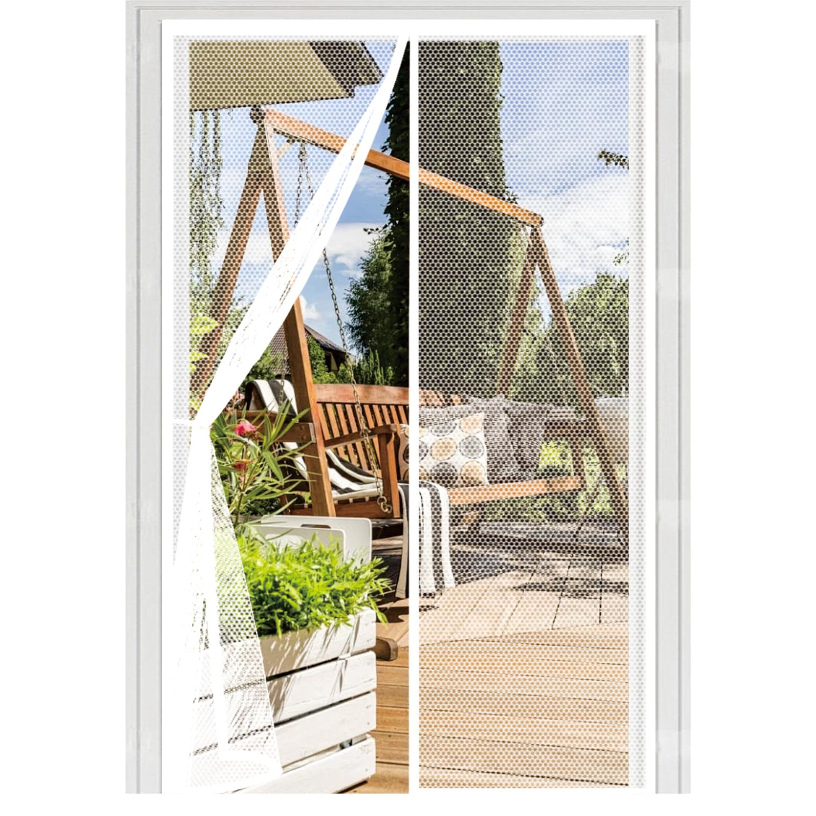Liuyanyan White Insect Protection Door 106 X 218 Cm With Powerful Magnets Automatically Closes And Magic Tape, Install Without, Keep Bugs Out, Heavy Duty Bug Mesh Curtain For Patio Door,