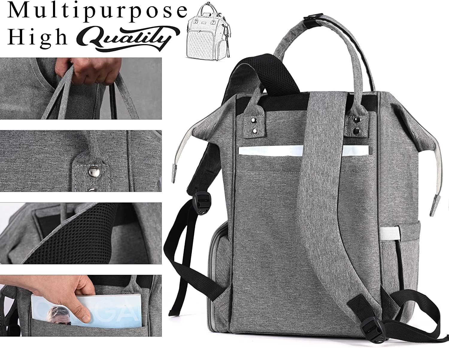 Project Backpack Bag Organizer for Knitting Crochet Supplies Accessories,Yarn Storage Organizer Bag, Yarn Organizer Tote Bag, Crochet Bag with USB Charging Port (Grey)