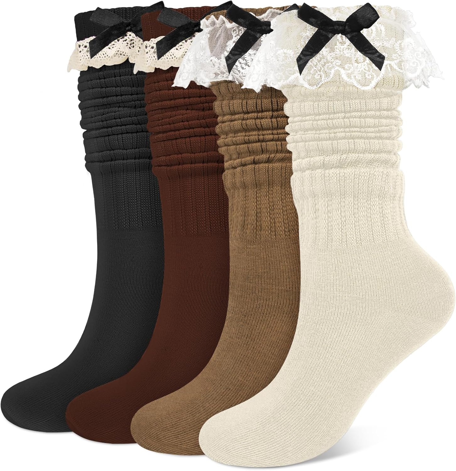 Slouch Socks for Women Long Knee High Socks Women Frilly Lace Ruffle Calf Stacked Boot Sock Scrunch Slouchy Sock