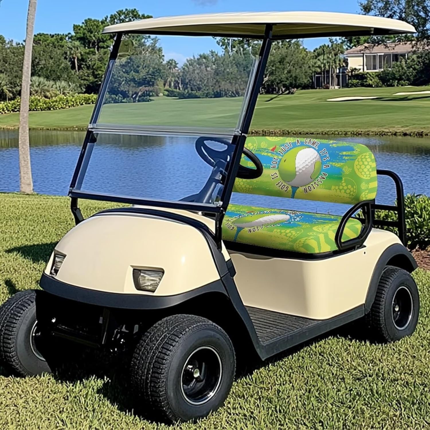 Ezgo Golf Cart Seat Covers 2 Passenger Lightweight Golf Cart Seat Blanket Stretchable Easy to Install Suitable for All Seasons, Golf Ball Print