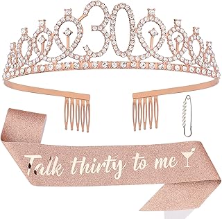 30th Birthday Sash & Tiara Kit- Happy 30th Birthday Decorations for Her 30th Gifts for Women (rose gold)