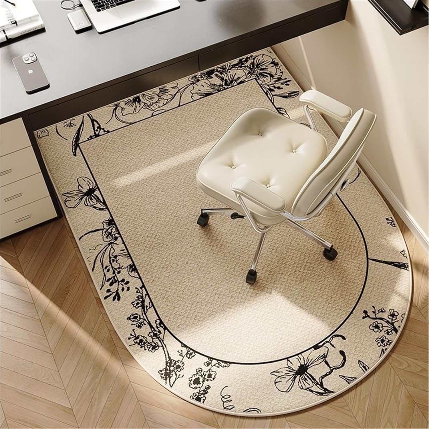 Office Chair Mat for Hardwood Floor Non-Slip Backing Floor Mats Bohemian Desk Chair Mat Anti-Scratch Gaming Chair Mat, Arch Rolling Chairs Mat for Carpet(Black,80x120cm)
