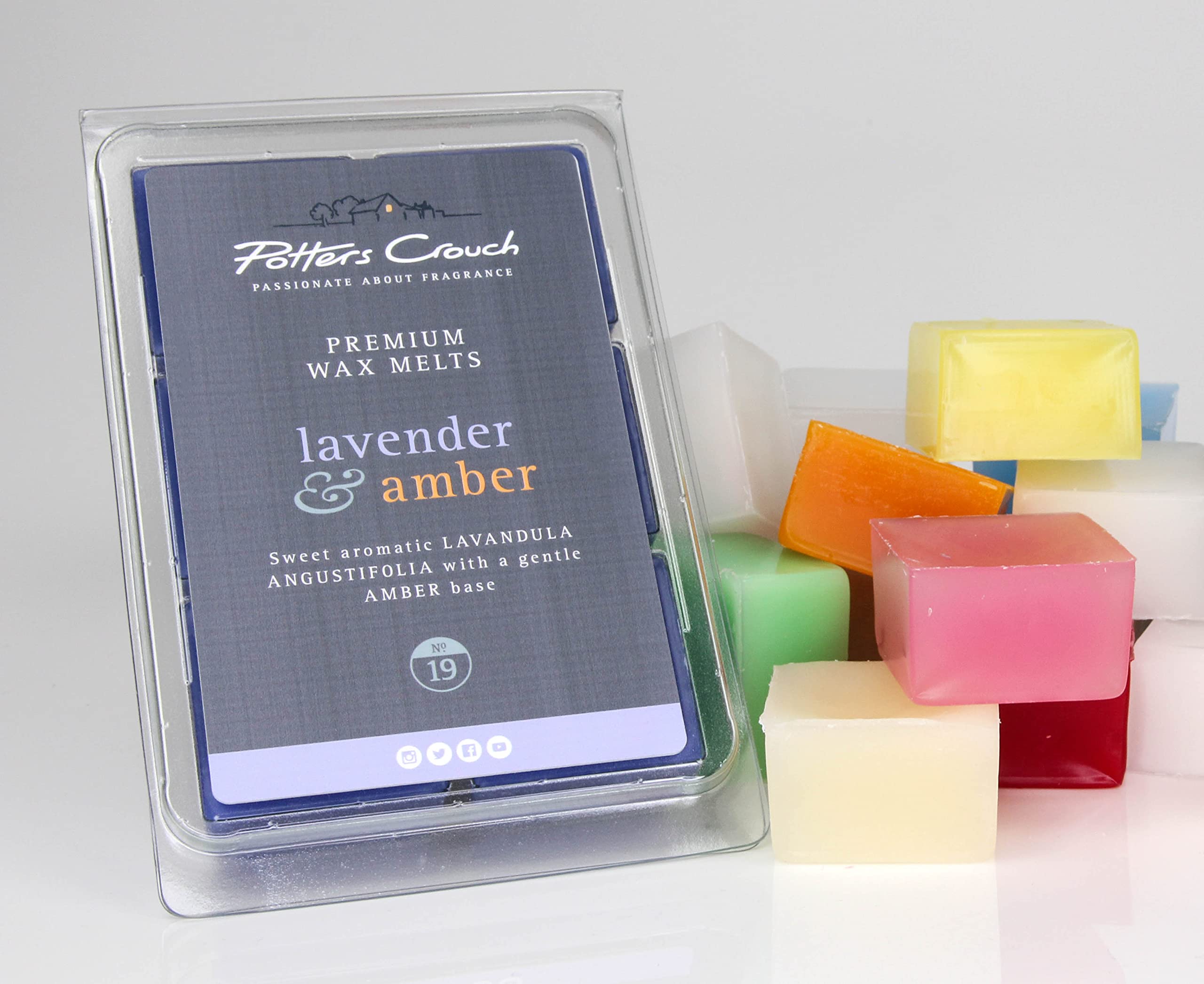 Potters Crouch Lilac Lavender & Amber No.19 Wax Melts - Vegan - Highly Scented Wax Cubes For Candle Electic Wax Warmer, Wax Melt Burners, 6 X 22G