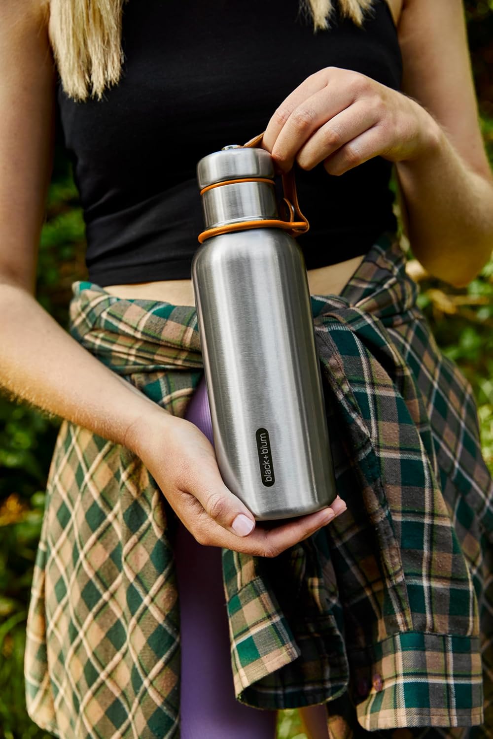 Black+Blum - Water Bottle - Stainless Steel Thermal Insulated Leak Proof Travel Thermo Flask with Wide Spout and Stylish Vegan Leather Carry Loop - Keeps Hot for 12hrs, Cold for 24hrs, Orange - 500ml - Image 6