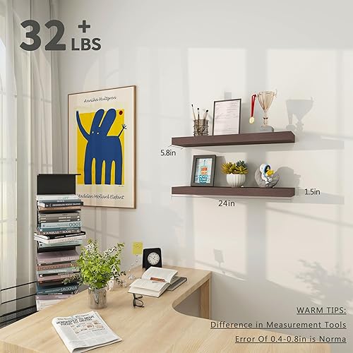 Miniatura 3 de Estante flotante, estante de pared, estantes decorativos para montar en la pared, juego de 2 estantes colgantes, paquete de 2 unidades de 24