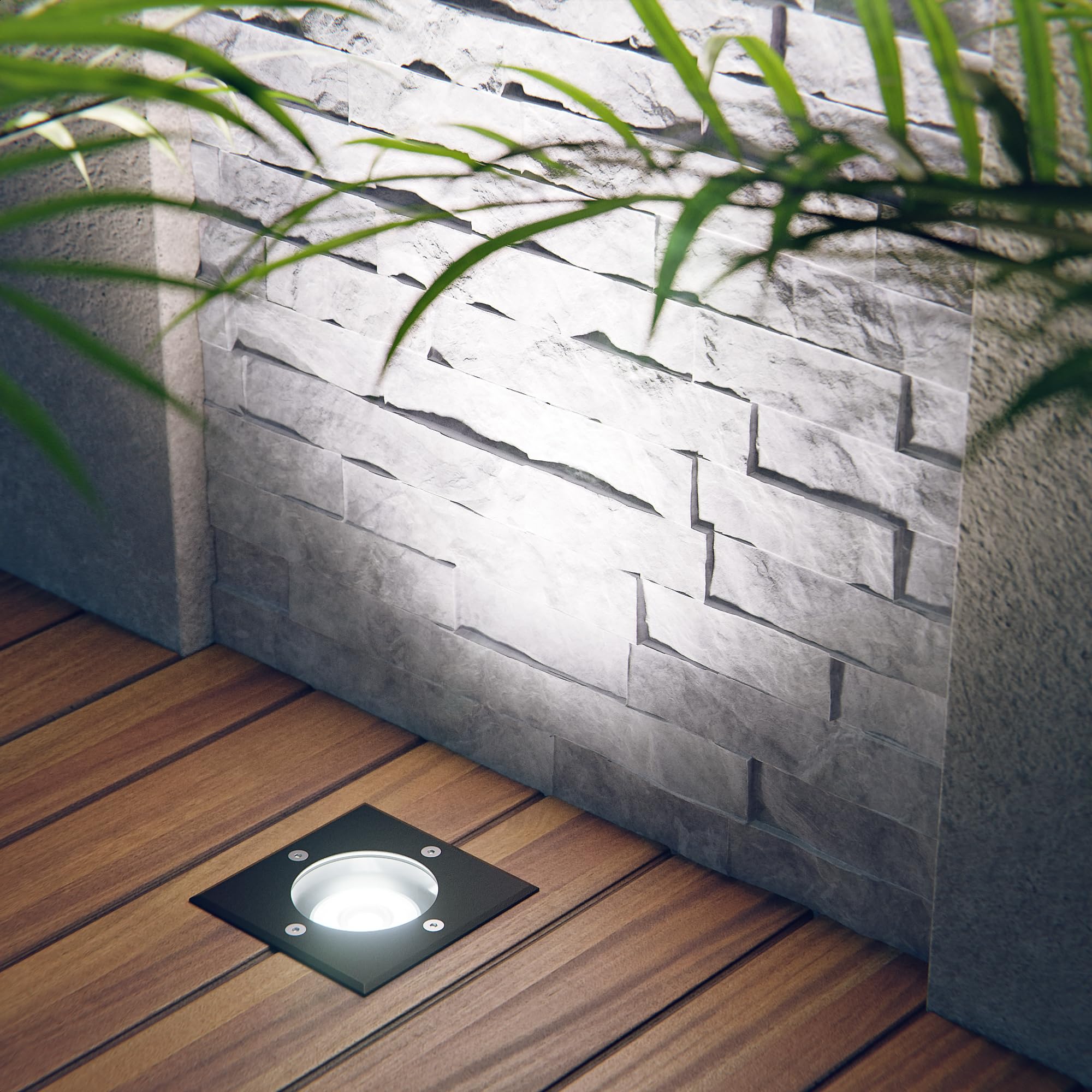 ledscom.de 2 faretti da incasso a pavimento RELI per esterni, IP67, neri, 11 x 11 cm, con lampadina LED da 8,2 W, 1179 lm, 33°, luce bianca
