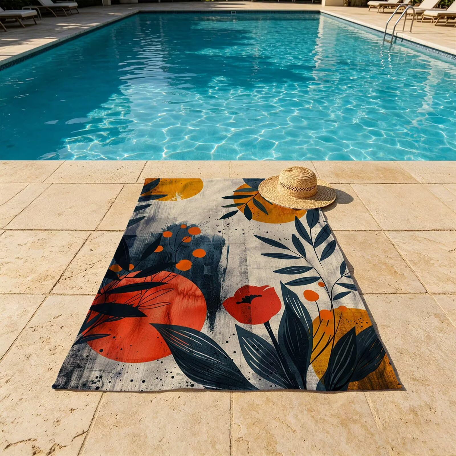 Toalla Playa Grande 160 x 220 Vacaciones Accesorios Viaje, Toalla Playa Redondo Suave Cómodo Secado Rápido, Flor Toallas Baño Grandes 220x160cm para Yoga Fitness Natación Sauna Baño Regalo XTLS-4564