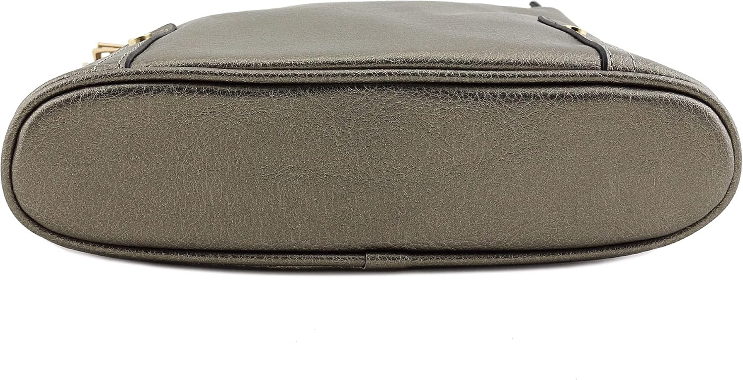 Triple Zip Pocket Large Crossbody Bag (Pewter): Handbags: 