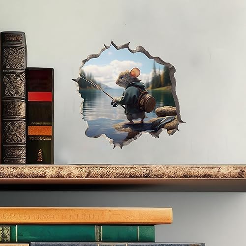 Miniatura 3 de Pegatina de pared 3D con agujero de ratón de pescador con agujero de ratón