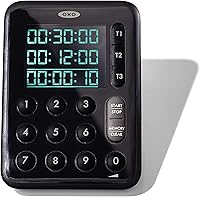OXO Good Grips Triple Kitchen Timer: 3 Independent 100-Hour Timers, Large Backlit Display, Stopwatch & Adjustable Volume