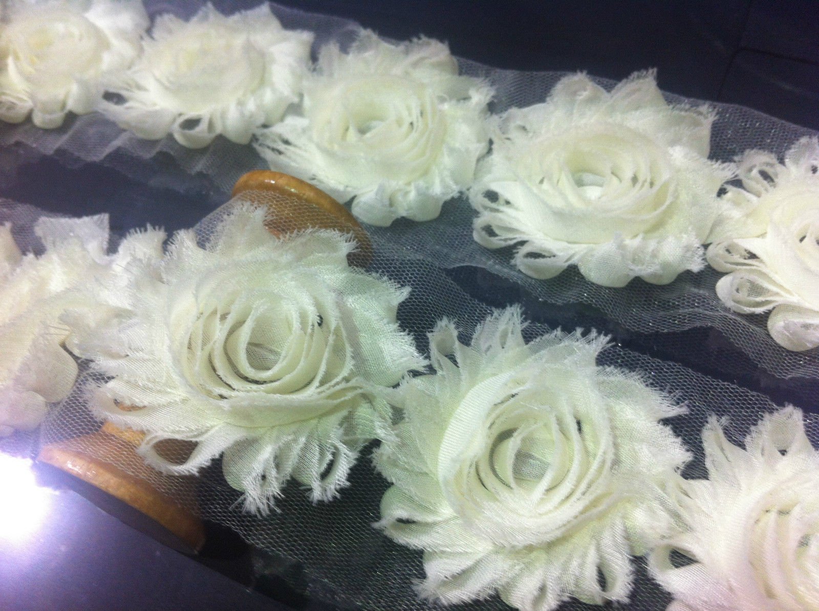 HomeBuy Flower Lace Trim - Frayed Chiffon Rose - Shabby Chic Bridal Flowers - CREAM -by yard