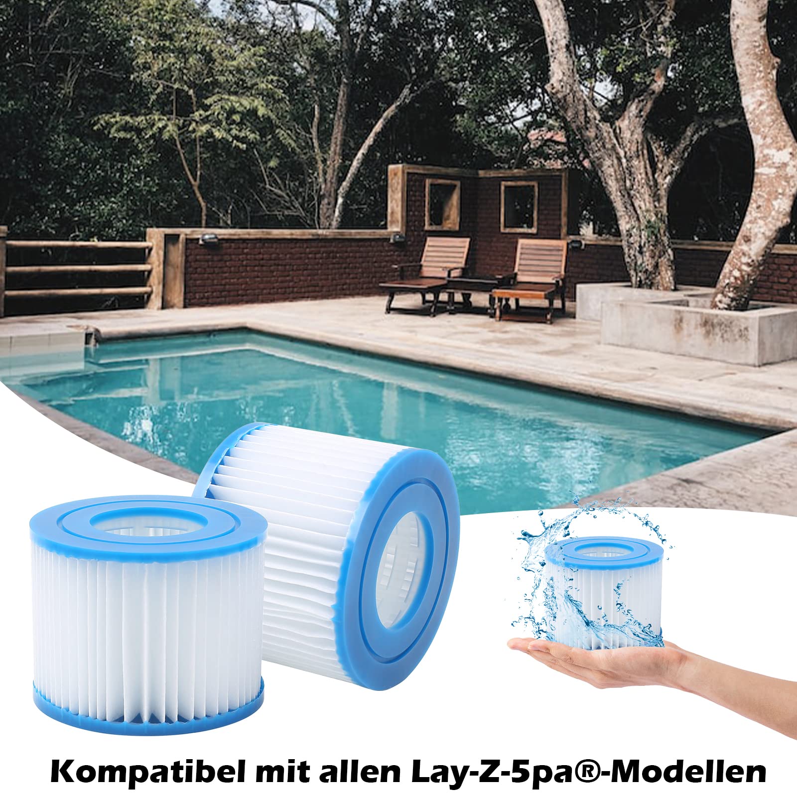 Confezione da 8 filtri di Ricambio per Piscina Misura 6-58323, Filtro di Ricambio per Piscina per Best-Way VI, Lay-Z-Spa