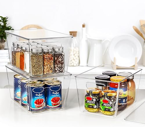 Miniatura 5 de Vtopmart 10 unidades de contenedores de almacenamiento apilables transparentes con tapas, contenedores de plástico grandes con asas para organizador