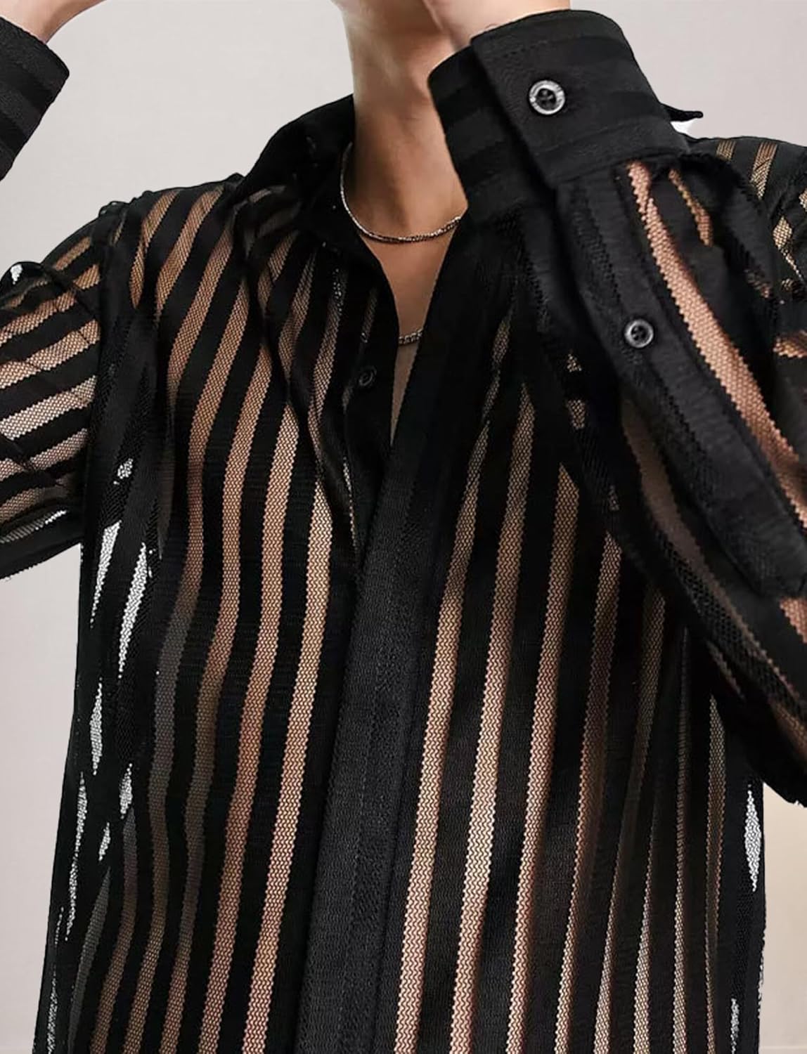 Panegy Men's Sheer Top Disco Rave Festival Outfits Rock Bands Nightclub Party Tee Shirts Blouse 70s Streetwear