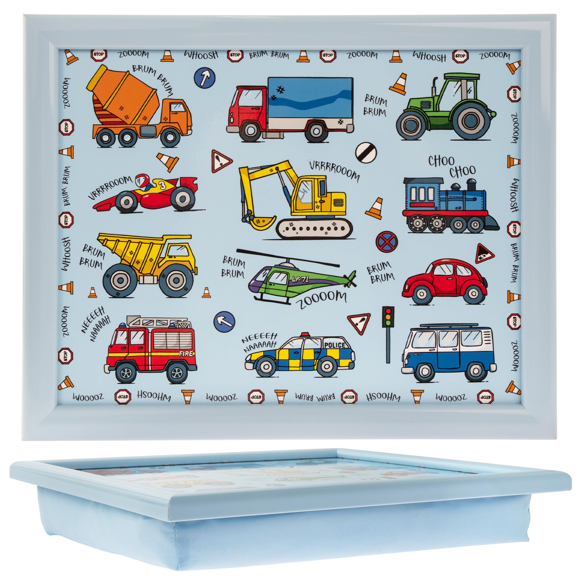 Blue Vehicles Kids Children Lap Tray Padded Bean Bag Cushion Boys Snacks Laptray from B&Q