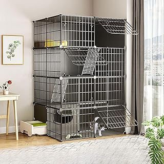 XWJOYW Jaula para Gatos CVERTHAF, Jaula para Gatos de Interior DIY, Jaula de Alambre Desmontable con Valla, Perrera con Puerta para Gatitos, Animales pequeños (Color: Negro, tamaño: 9