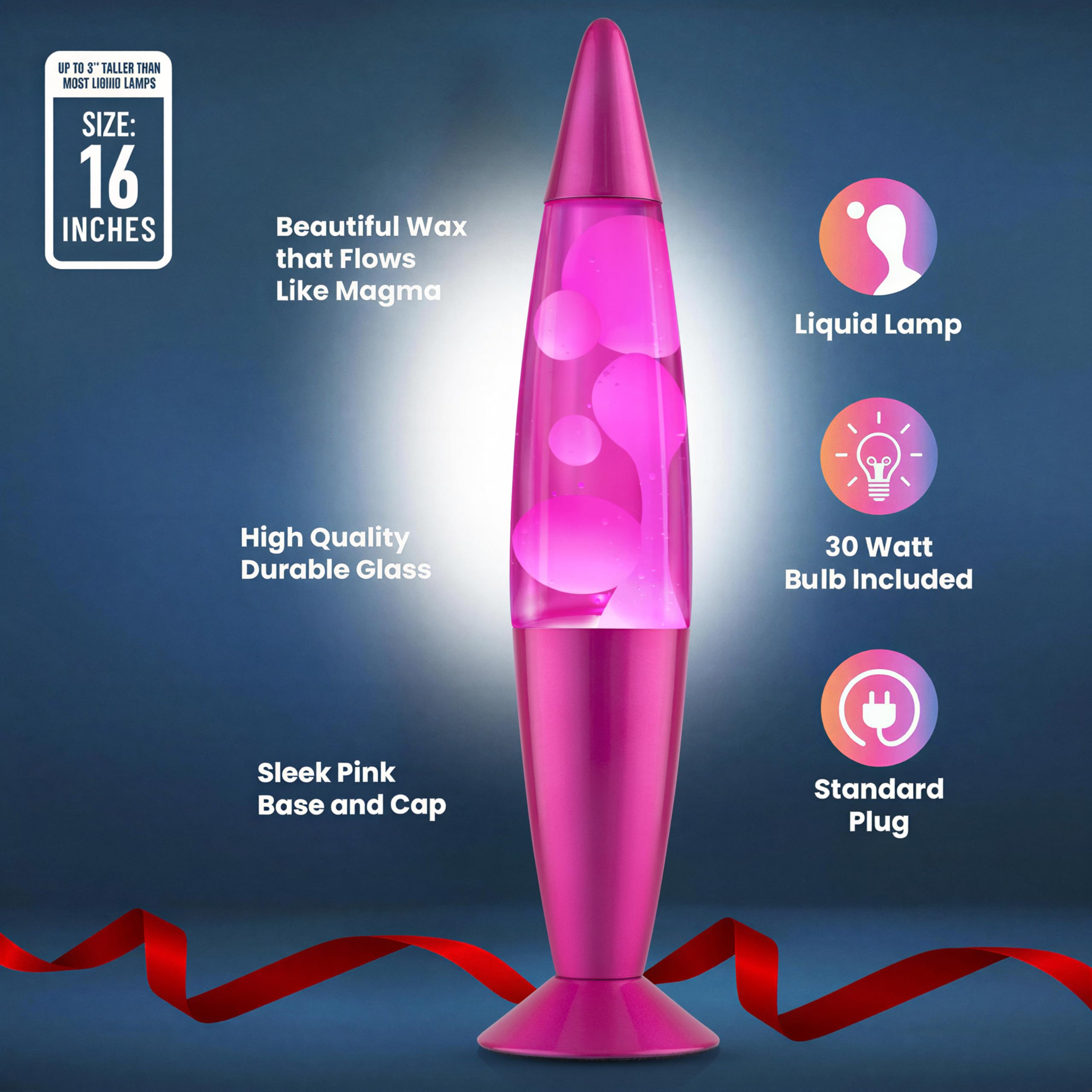Jambo Lámpara líquida con flujos de cera como lava, lámparas frías, luces nocturnas para niños, adultos, adolescentes (16 pulgadas, base rosa, líquido rosa, cera blanca)