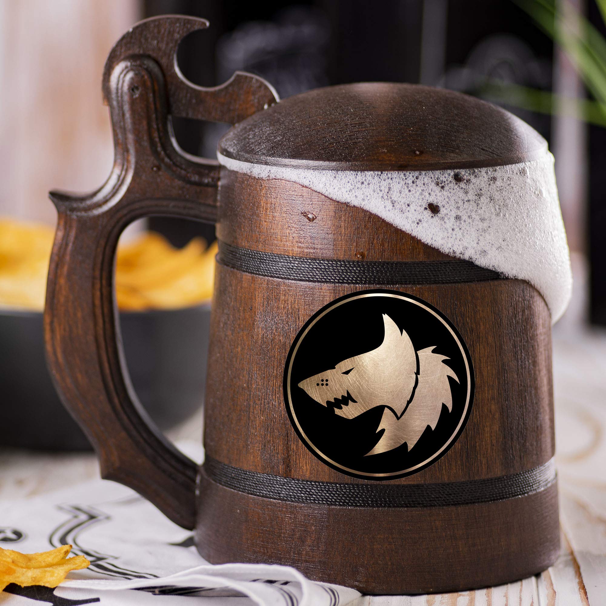 Space Wolves Beer Stein, Personalized 40K Wooden Beer Mug, Wooden Tankard