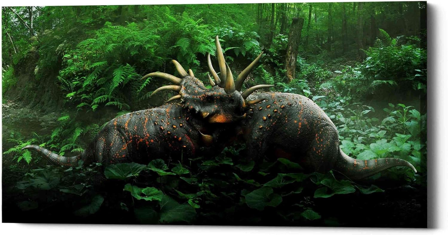 Epic Graffiti 'Dueling Styracosaurus' Canvas Wall Art, 12"x24"