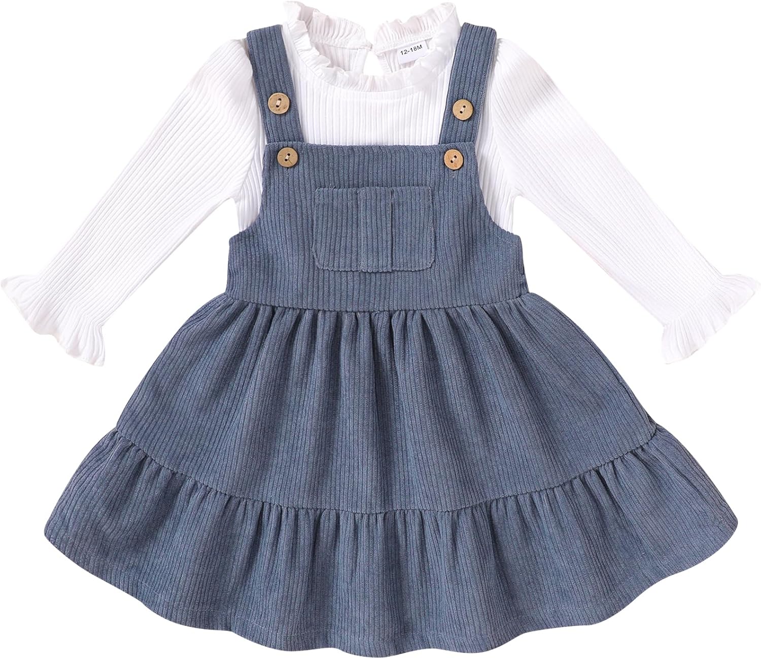 Happy Town Toddler Girl Clothes Long Sleeve Fall Outfits Ruffle Ribbed Floral Tops Overall Dress Set with Pocket