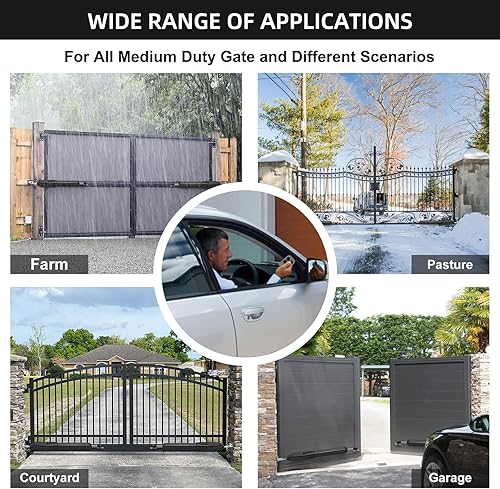 Miniatura 9 de JUJIANG C026 - Abridor de puerta solar con baterías y panel solar para puertas batientes dobles de hasta 1540 libras, abridor automático de puertas