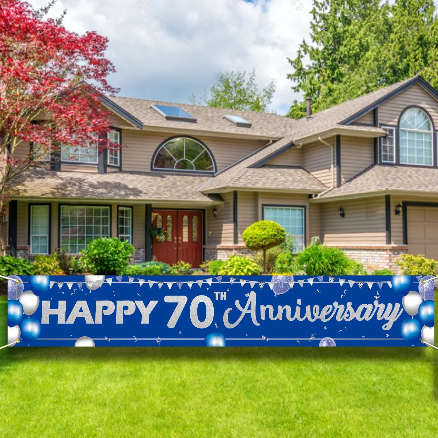 Happy 10th Anniversary Banner Sign - 9.8x1.6FT Large Outdoor Yard Party Decoration, Blue & Silver Backdrop for Men & Women. image 4