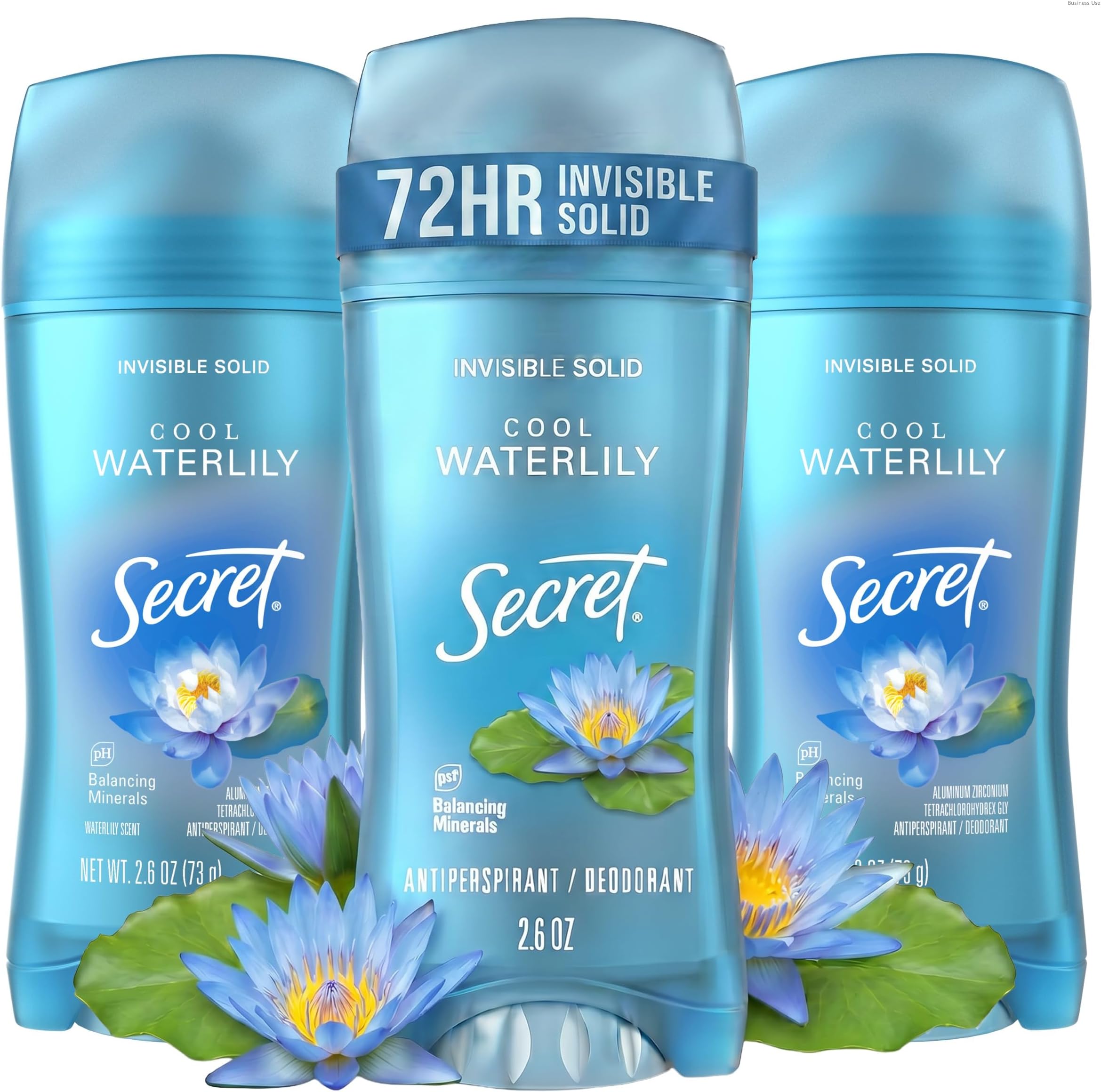 Fresh Antiperspirant Deodorant for Women, 72hr Breathable Sweat & Odor Protection, Instant Freshness & Gentle, PH Balancing Minerals, Invisible Solid, Cool Waterlily Scent, 2.6 oz (Pack of 3)