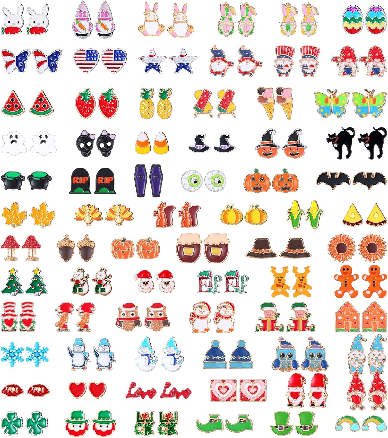 Riceshoot 72 Pairs Holiday Earrings Variety Pack Easter 250th Anniversary Patriotic Summer Gifts Holiday Earring Bulk for Women Teacher Party Favors