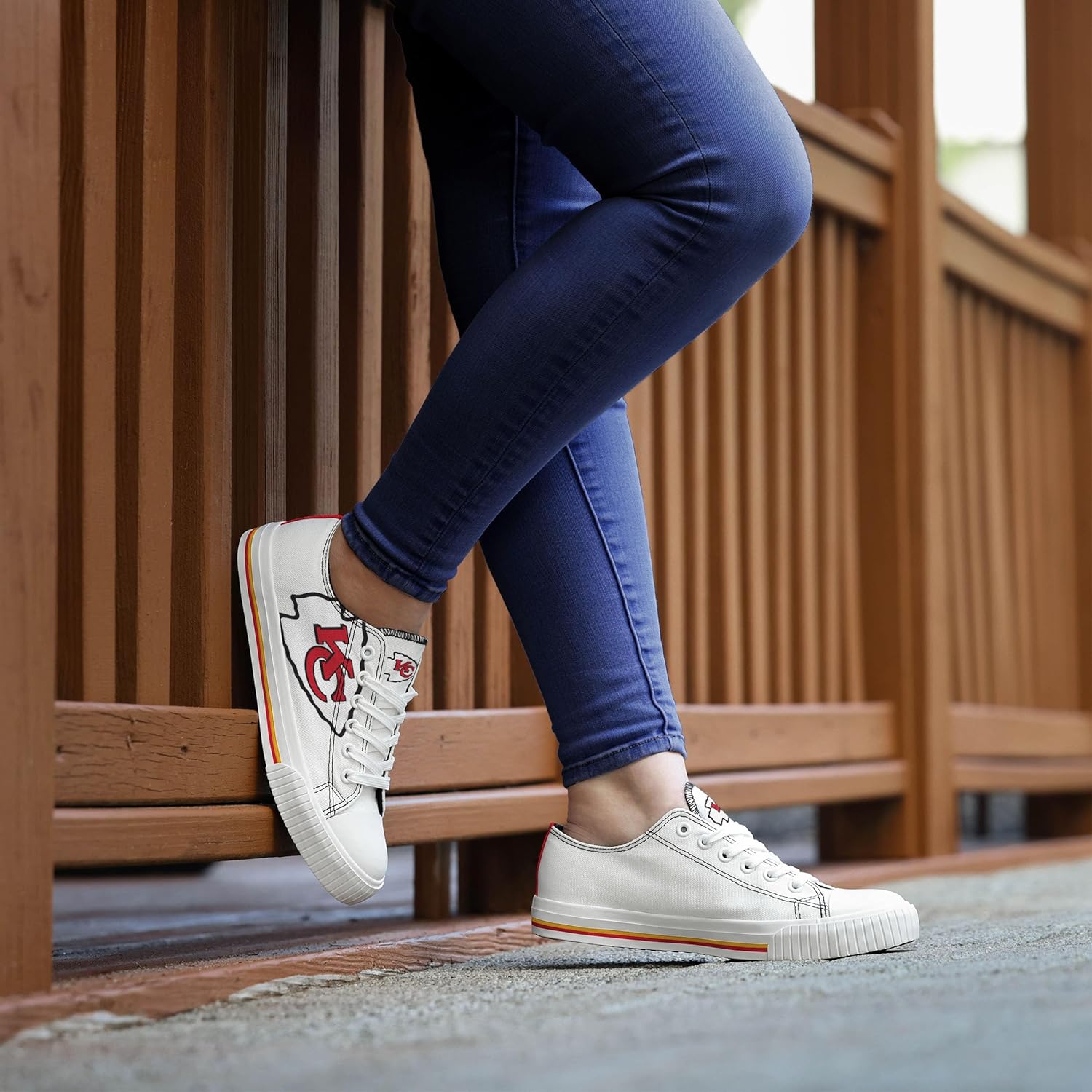 FOCO NFL Womens NFL Ladies Fashion Team Big Logo Low Top White Canvas Sneakers Shoes - Image 2