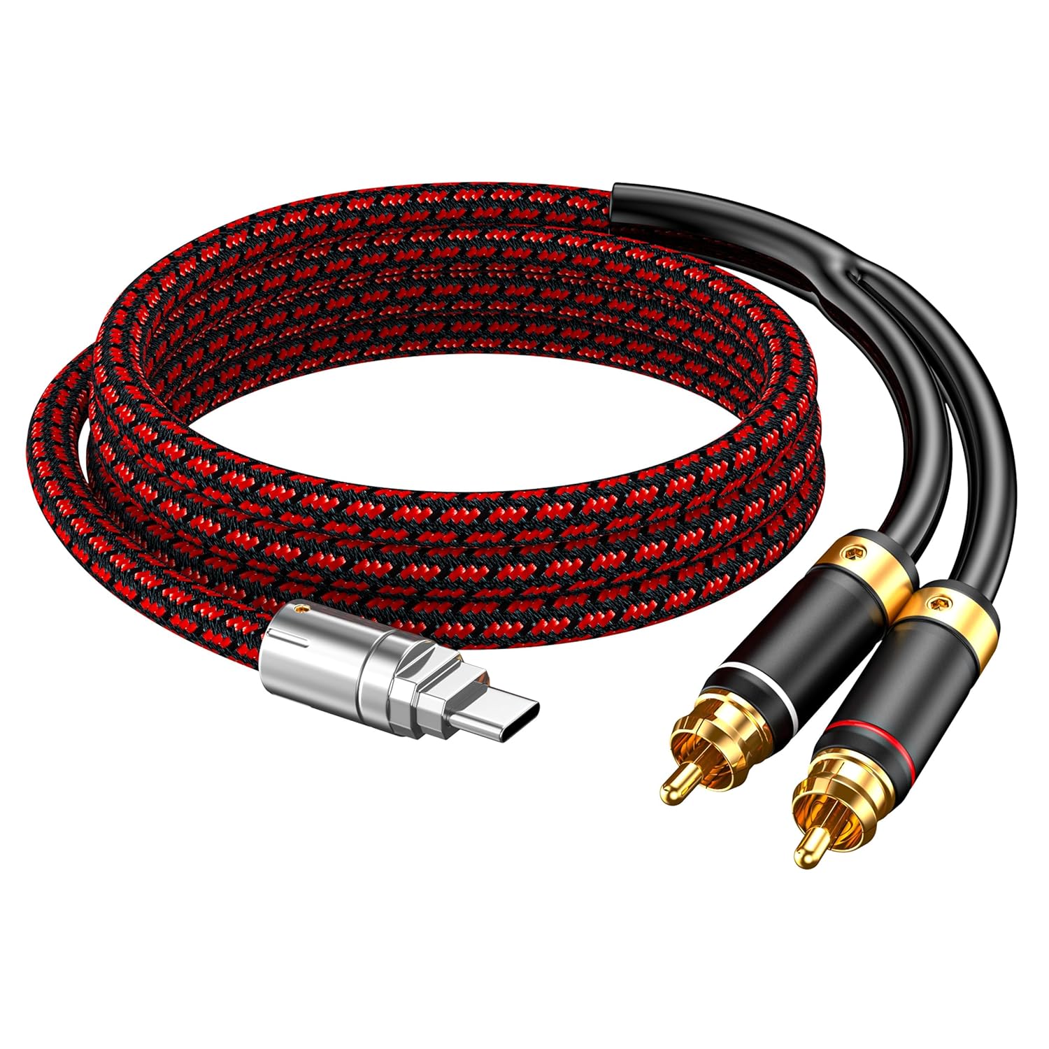 USB C to RCA Audio Cable Audiophile 9.8FT, Type C to 2RCA Male Jack Y Audio Splitter Cord Adapter for iPhone 16 15 Series, Home Theater, DVD, Amplifier, Speaker, Car Stereo