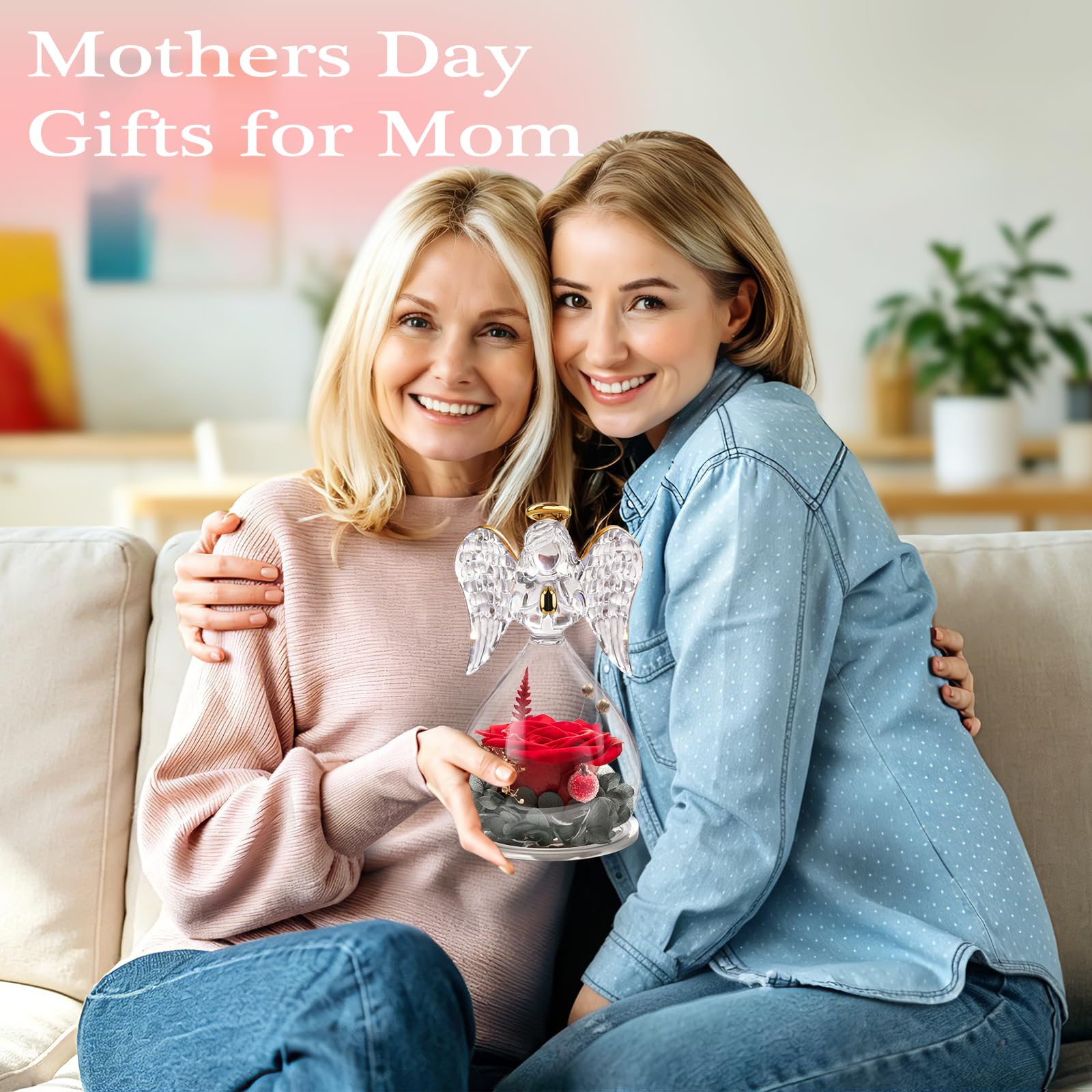 Miofula Rosa Eterna Regalos Originales para Mujer,Flores Preservadas Ángel Figura Regalo Cumpleaños Mujer Madre, Flor Eterna Regalo Aniversario Pareja, Regalo Novia Mama Abuela Navidad Dia De la Madre
