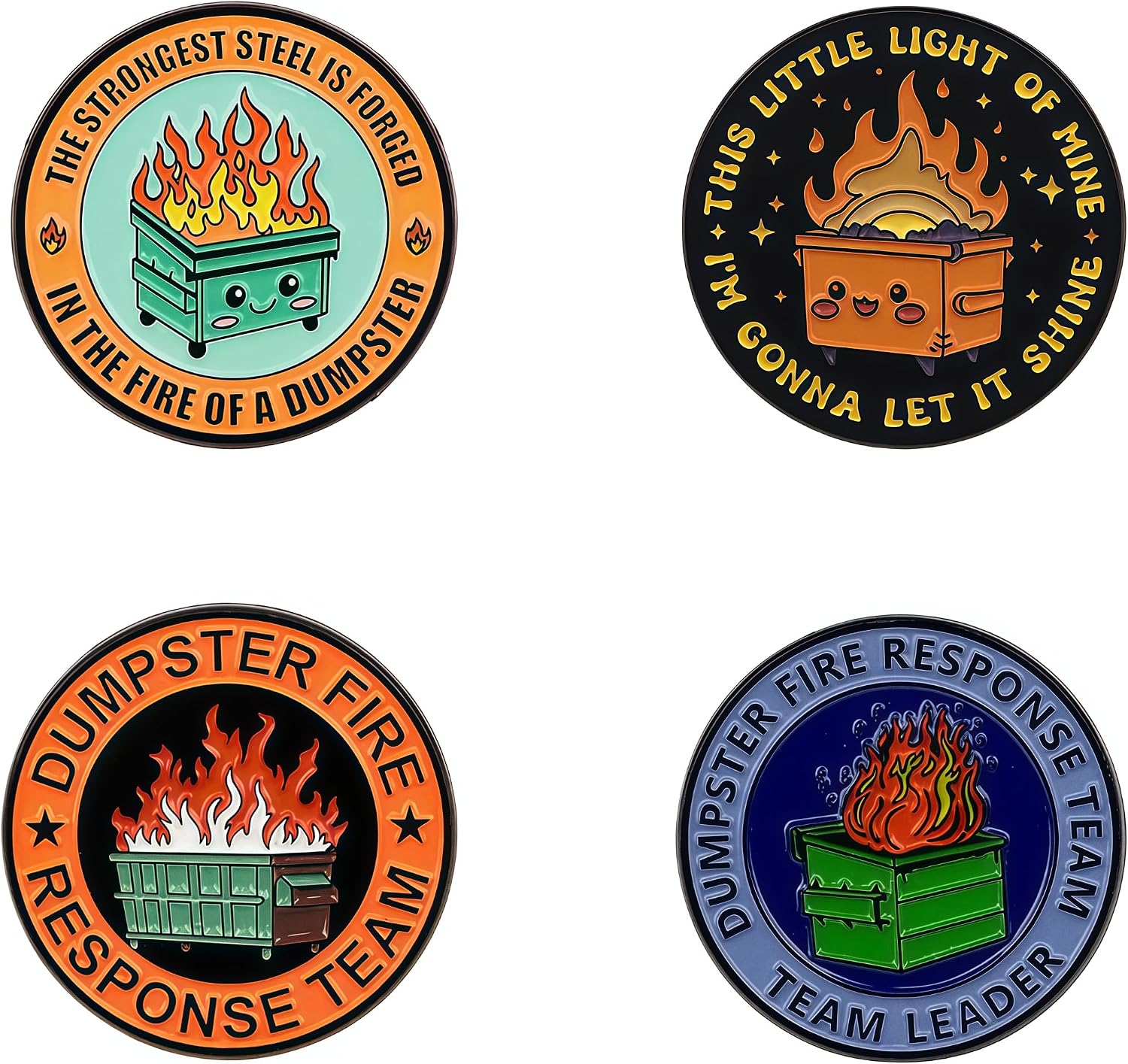4Pcs Dumpster Fire Response Team Enamel Pins Set, 4 Styles Funny Office Humor Alloy Badges, Hilarious Gifts for Coworkers, Team Members & Team Leaders