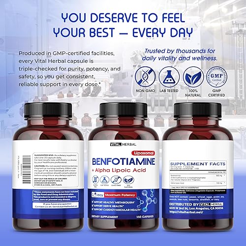 Miniatura 9 de Vital Herbal Benfotiamina liposomal con ácido alfa lipoico - Máxima potencia - Apoya el metabolismo saludable