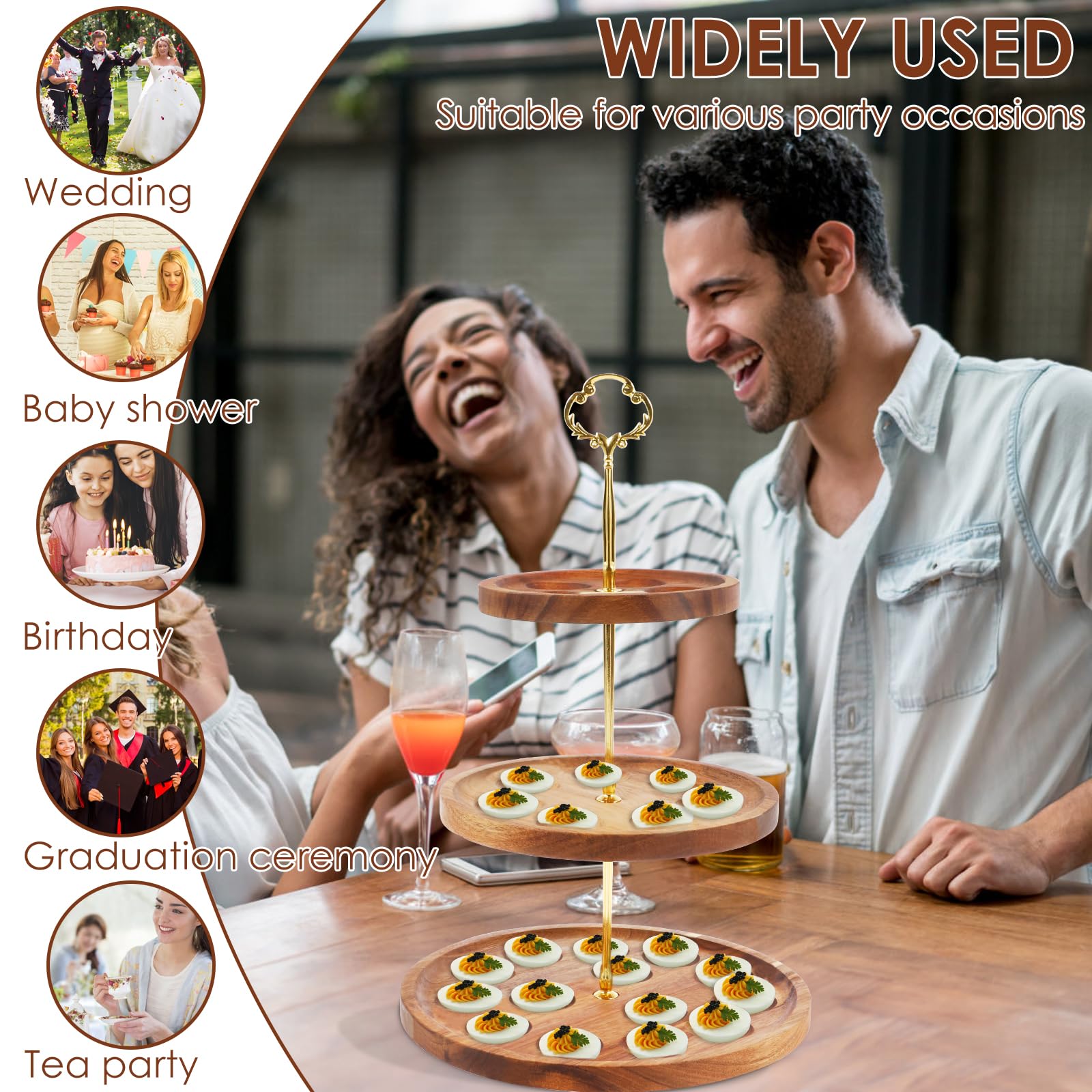 ZJRDYYK 3 Tier Wooden Deviled Egg Platter, Deviled Egg Tray, Deviled Egg Holder for Party, Deviled Egg Stand, Deviled Egg Carrier for Kitchen Countertops