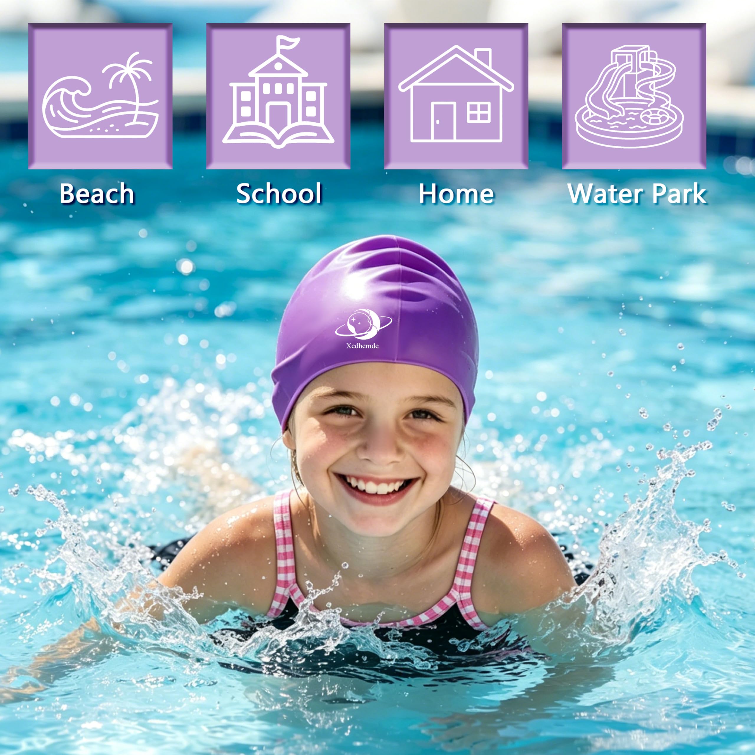 Czepek Kąpielowy Dzieci, Czepek Pływacki Dzieci Silikonowy, Miękki, Elastyczny i Wygodny, Wodoszczelny, Swimming Cap, Odpowiednie dla Chłopców, Dziewcząt i Nastolatków - Fioletowy | Wodoszczelny czepek pływacki, antypoślizgowy czepek kąpielowy, wygodny cz