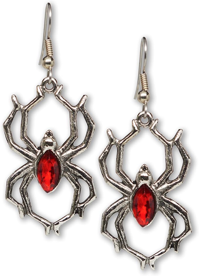 Amazon.com: Gothic Spider Dangle Earrings with Red Stone Body Silver ...