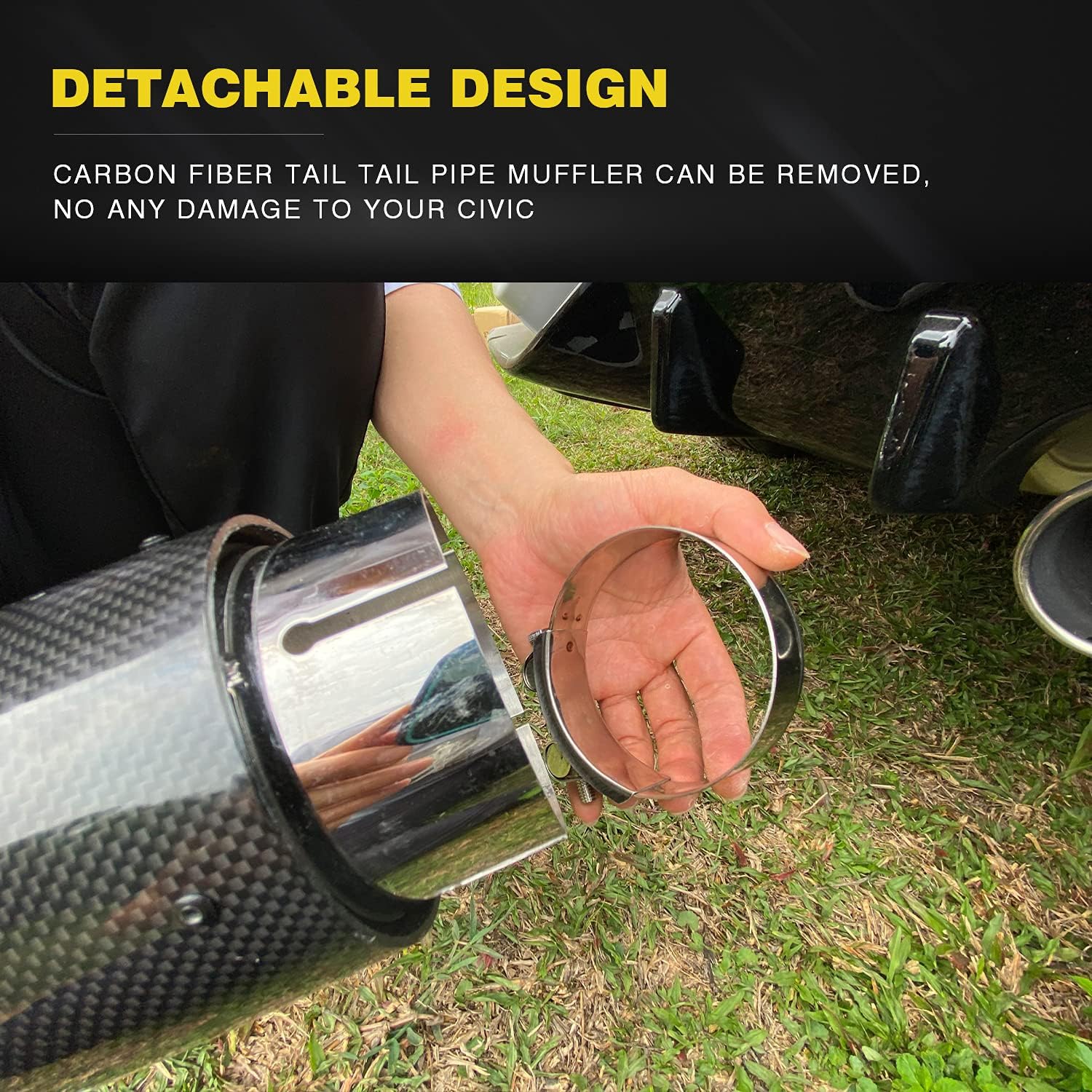 ARCHAIC Carbon Fiber Muffler Exhaust Tail Pipe for Honda Civic Hatchback 2016-2021, Exhaust Tip for 10th Gen Civic, Exhaust Cutout Stainless Steel, Pair