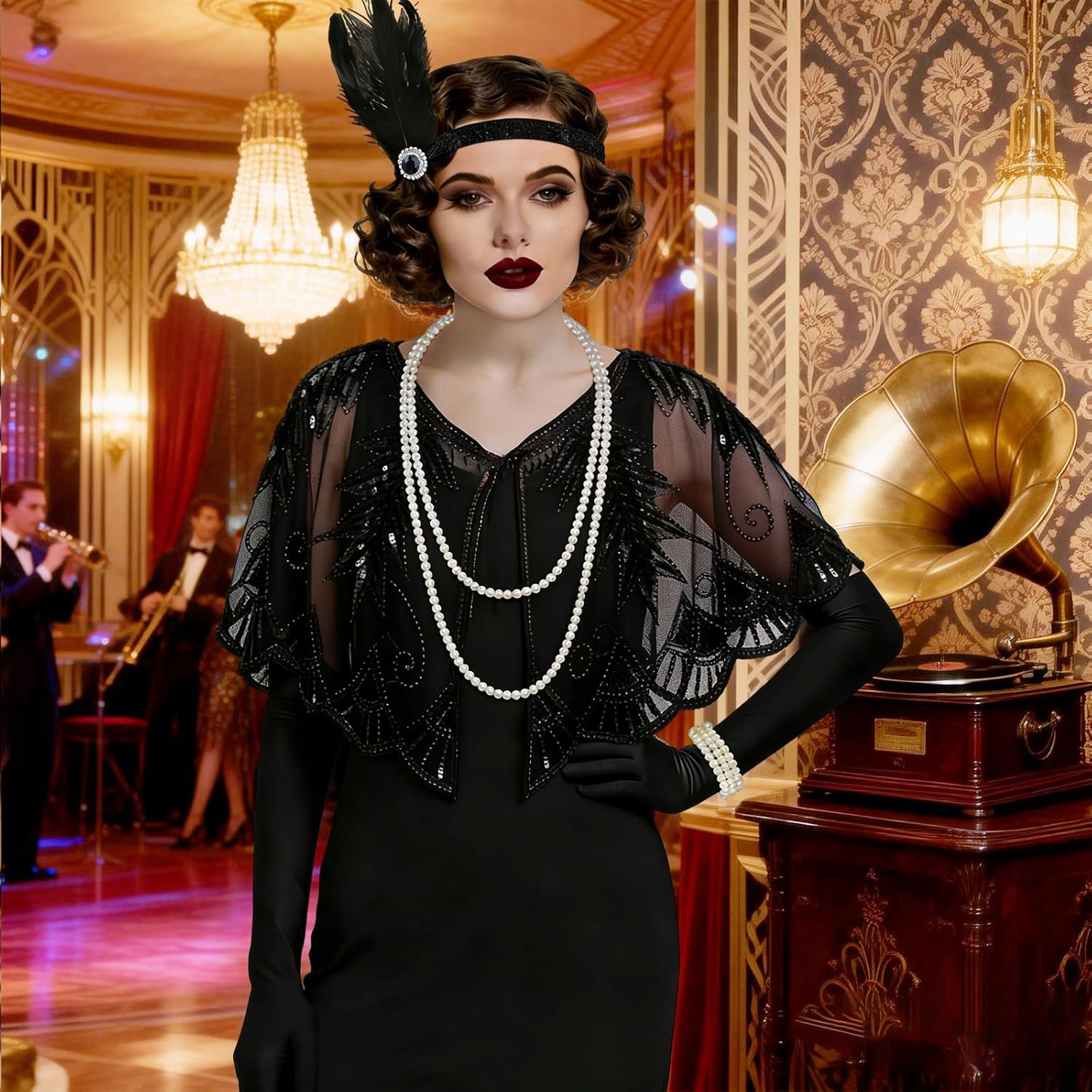 ELECLAND 10 Pieces 1920s Flapper Gatsby Accessories Set Fashion Roaring 20's Theme Set with Headband Headpiece for Women