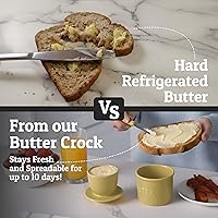 Vista 2 de PriorityChef - Mantequera con tapa con línea de agua, plato de mantequilla francesa de cerámica para dejar en la encimera, color caqui