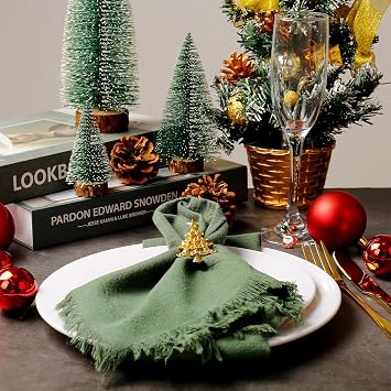 Christmas Tree Napkin Rings Set of 12, Gold Serviette Buckle Holder for Banquet, Family Gathering, Table Dinner, Wedding Decor, Napkin Ring for Christmas, Thanksgiving Day, Holiday