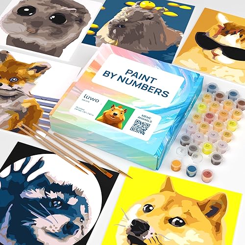 LuwoArte 6 Pack Paint by Numbers Kit for Adults – Meme Animals – Funny Paint by Numbers for Adults Beginners – DIY Adult Paint by Number Kit – Relaxing Wall Art Painting Gift Set – 7.87 x 7.87 inch
